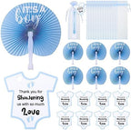Redbaker 50 Sets Baby Shower Folding Handheld Fans Girl Boy Paper Round Shaped Accordion Fans with Baby Shower Favor Tags and Organza Bags for Guests Gender Reveal Party Favors Gifts (Blue) by Redbaker