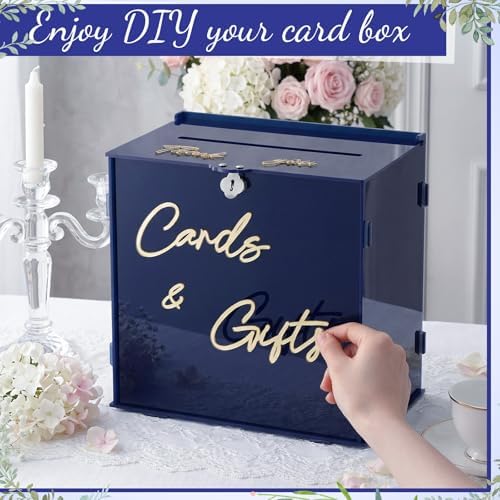 BreezeHug Navy Blue Acrylic Wedding Card Box with Slot and Lock, Graduation Money Gift Box with DIY Letters cards Gifts/Thank You Letters, Funeral, Quinceanera, Retirement Birthday (Medium) - Image 5