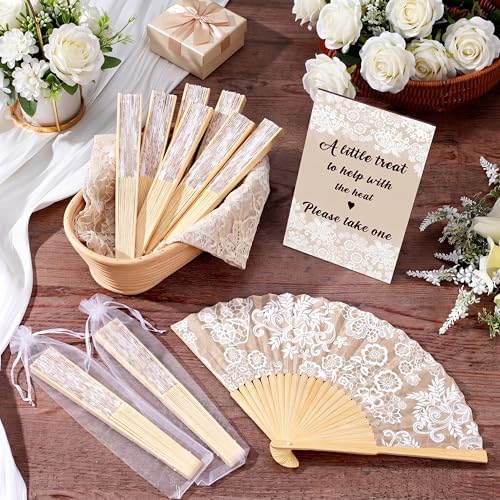 Leinuosen 51 Pcs Wedding Favors for Guests Bulk Vintage Lace Paper Fans - Image 6