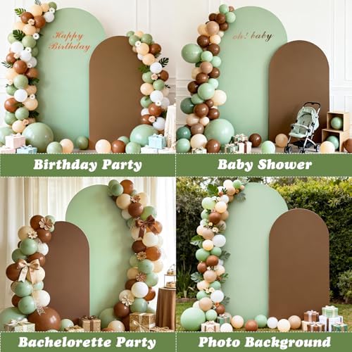 Set of 2 Arch Backdrop Covers Brown Sage Green(7.2Ft, 6Ft), 2-Sided Spandex Fitted Round Top Chiara Arch Backdrop Stand Covers for Baby Shower Wedding Birthday Party Supplies (Only Cover) - Image 4