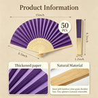 Paper Hand Fans, 8.3 Inch Foldable Handheld Fans for Wedding Favors, Party Decorations, Bridal Shower, Baby Shower, Summer Cooling, Decoration Fan(Purple-50) - Image 3