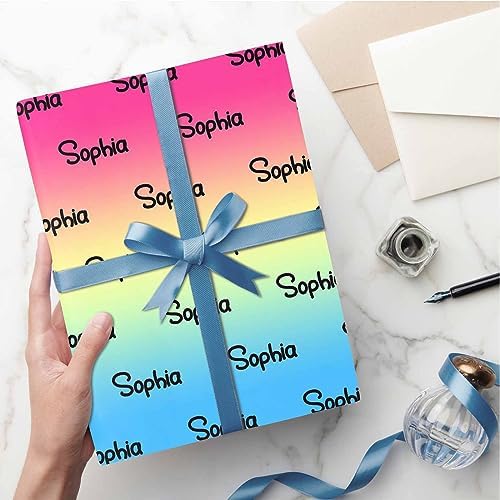 MyPupSocks Customized Name Wrapping Paper, Personalized Gradient Pink Yellow & Blue Wrapping Paper Logo Text Gift Wrap Paper Roll 58x23 for Women Men Kids Boys Girls Baby Christmas 3 Rolls - Image 5
