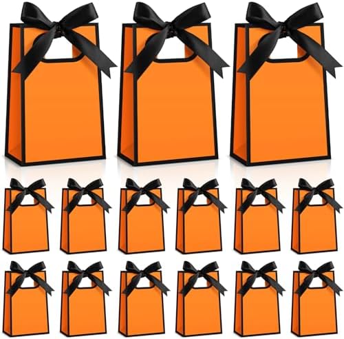 AmazingSpark 50 Pcs Orange Black Mini Gift Bags Bulk 6.3 x 3.9 x 2.8 Inch Party Favors Elegant Small Gift Bags with Handles and Ribbon Bows for Wedding Birthday Bridal Baby Shower Party Favors by Unknown