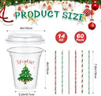 FoldTier 60 Set Christmas Cups 14 oz with Lids Straws Red Green - Image 2