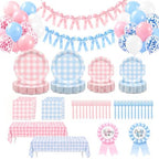 ArtSocket 162 Pack Baby Gender Reveal Party Supplies for 24 Guests, Gingham by ArtSocket