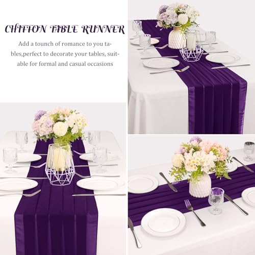 6 Pack 10Ft Dark Purple Chiffon Table Runner 29x120 Inches Sheer Fabric Table Runner Romantic Wedding Runner for Thanksgiving Christmas Bridal Shower Decorations（Dark Purple） - Image 3