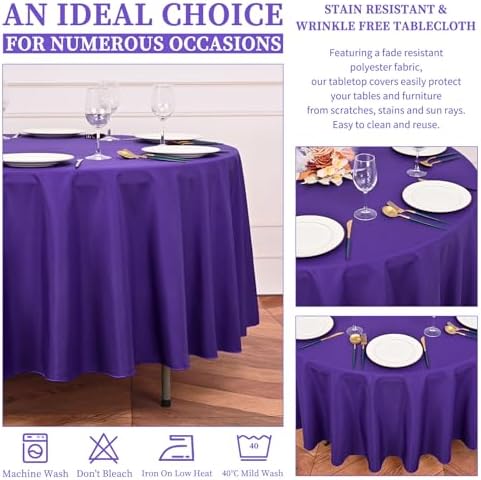 Showgeous 90 Inch Purple Round Tablecloths, Polyester Table Covers - Image 6