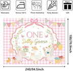 One Silly Goose Baby Shower Backdrop Pink Plaid Floral Funny Silly Goose Decorations for Girl First Birthday Photography Background Banner Photo Booth Props 8x6ft - Image 3