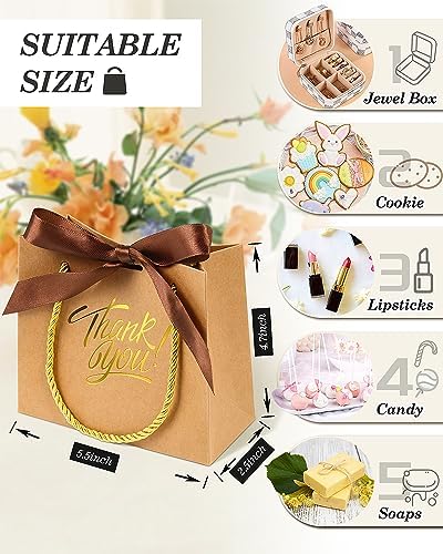 EQOREIIN Small Gift Bags, 100 Pack 4.5x1.8x3.9 Inches Kraft Paper Mini Thank You Bags with Bow Ribbon, Small Candy Party Favors Bag Bulk for Birthday Wedding Baby Shower (Brown) - Image 2