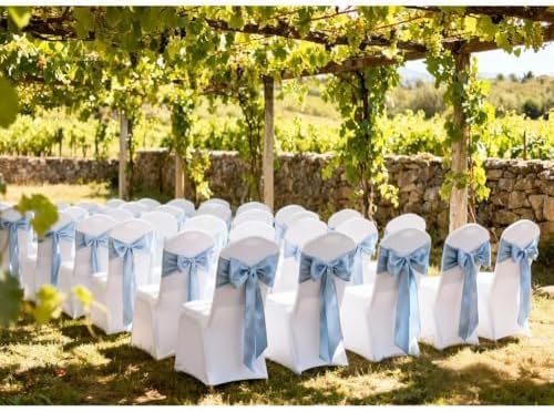 Dusty Blue Chair Sashes Bows 50 Pack Satin Chair Ties Ribbons for Wedding Party Ceremony Event Chairs Decor - Image 3