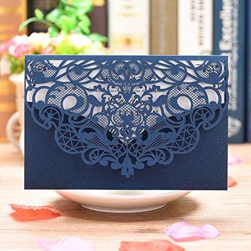 FOMTOR Laser Cut Wedding Invitation Cards Set w/Envelopes & Inserts & Seals – for Wedding, Bridal Shower, Graduation, Birthday Party, Engagement, Anniversary Blue 50Pcs - Image 5