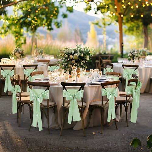 Sage Green Satin Chair Sashes Bows, 6 x 108 inch, 50 Pcs - Image 2