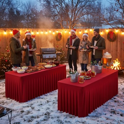 2 Pack Red Tablecloths Spandex Table Covers 4ft for Christmas Decor - Image 3
