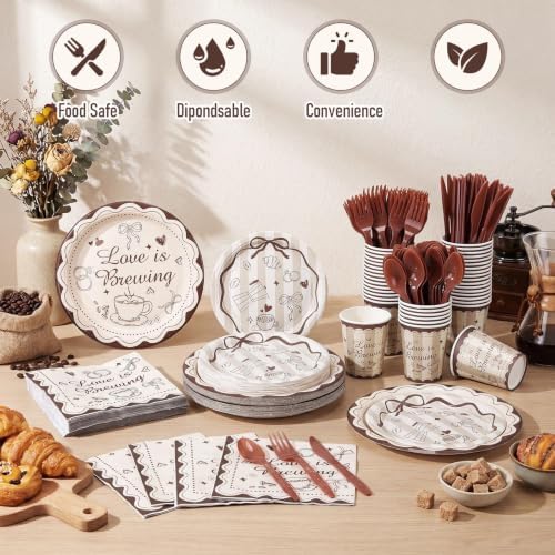 Ziliny 280 Pcs Love Is Brewing Bridal Shower Decorations Tableware Set - Image 5
