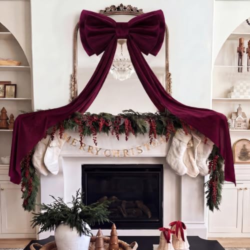 Wavwavw Christmas Giant Velvet Bow Decor Burgundy Red Big Bow 75x18 Inches - Image 2