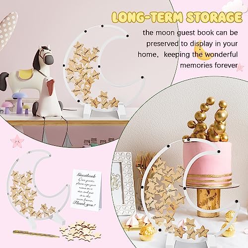 Kosiz Baby Shower Guest Book Alternatives Baby Shower Decorations with Wooden Chips for 60 Guests Sign Picture Frame Pregnancy Keepsake for Soon to Be Moms(White Moon) - Image 6