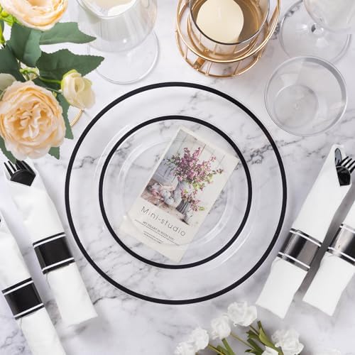 Goodluck 700 Pcs Clear Plastic Plates with Black Rim, Plastic Dinnerware - Image 3