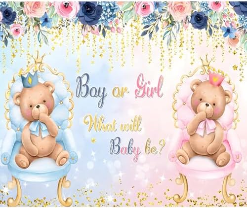 10x8ft Gender Reveal Backdrop Boy or Girl Bear Gender Reveal Party Decorations Pink Or Blue Baby Shower Photography Background Cake Table Banner Studio Photo Booth Props - Image 6