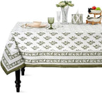 Ridhi Block Print Nature Spring Rectangle Cotton Tablecloth 108" x 60" Reusable Table Cover Decorative Everyday Use for Dining, Farmhouse, Home Gift for Spring, Easter, Valentine by Ridhi