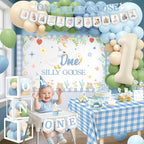 NANAGALI One Silly Goose Birthday Decor Boy, Blue Silly Goose Funny First Birthday Backdrop Balloons Arch Box High Chair Banner Bday Party Idea for Baby Boy - Image 2