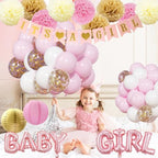 Baby Shower Decorations for Girl - Pink Gender Reveal Party Favors with Fringe Curtain,Its a Girl Banner, Baby Girl Letter,Tissue Paper Pom Poms, Pink Gold Confetti Balloons, Paper Lanterns - Image 7