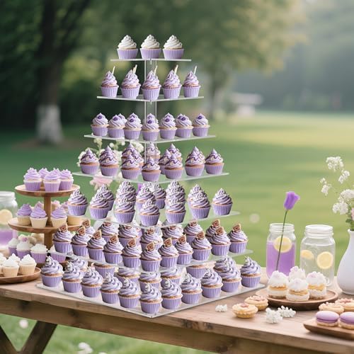 7 Tier Cupcake Stand, Square Acrylic Cupcake Tower for 160 Cupcakes - Image 3