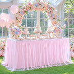 4 Pack Pink Table Cloth for 8 Foot Rectangle Tables, Pink Stretch Fitted Tulle Table Covers Skirt, Rectangular Ruffle Tutu Tablecloth Wedding Banquet Baby Shower Cake Tablecloths Decorations - Image 4