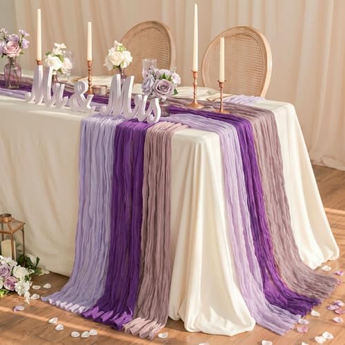 6 Pcs Lavender Dusty Purple Cheesecloth Table Runner 118" - Image 4