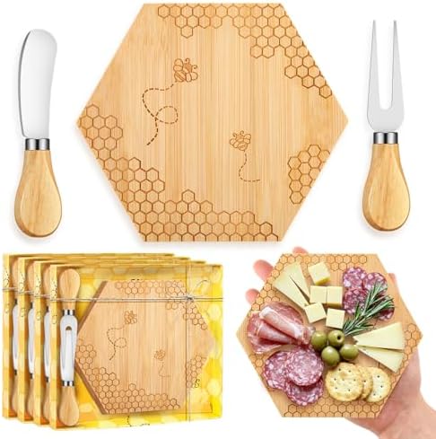 Ziliny 4 Set Baby Shower Prizes, Honey Bee Cheese Board Gifts, Hexagon by Ziliny