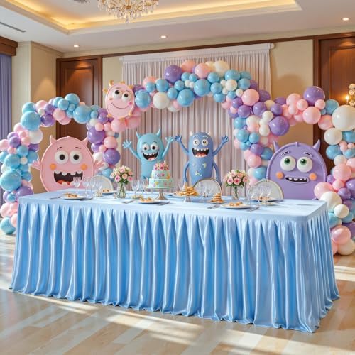 2 Packs Blue Satin Tablecloths Rectangle 4FT,Glitter Spandex Fitted Stretch Table Covers Wrinkle-Resistant Floor Length Shimmer Pleated Table Skirt for Wedding Parties Baby Shower Banquets - Image 7