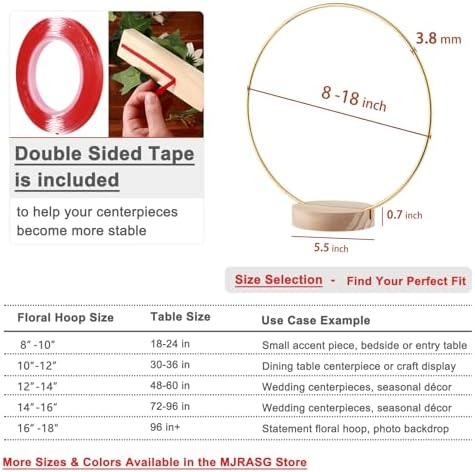 14 Pack Floral Hoop with Stand and LED Fairy Lights 18 inch Metal Rings for DIY Centerpiece Table Decorations Crafts Macrame Rings Hoop Wreath Dream Catcher Rings Wedding Christmas Wreaths, Gold - Image 6