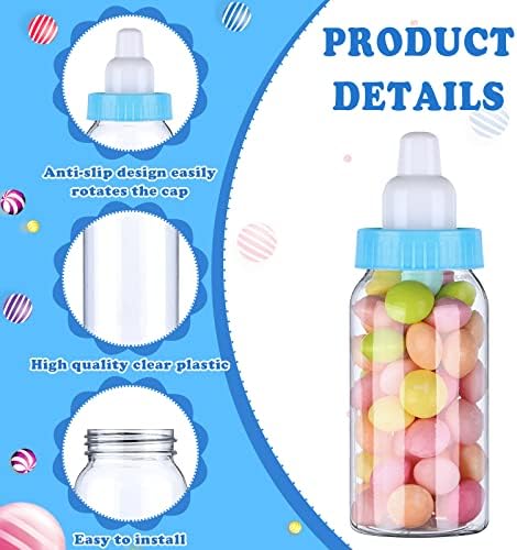 60 Pcs 4.5 Inch Baby Mini Milk Bottle Baby Shower Favor Fillable Feeding Bottle Candy Box Small Plastic Candy Container DIY Gift for Boy Girl Newborn Baptism Party Decor (Blue) - Image 3