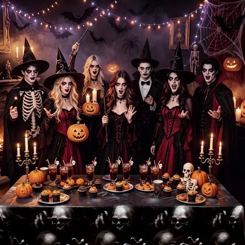 Kochorie 100 Ft x 54 Inch Halloween Graveyard Skeleton Tablecloth Roll with Cutter Box Waterproof Plastic Horror Theme Skeleton Ghouls Photography Backdrop for Halloween Spooky Party Decor - Image 7