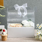 Honeydak 10 Pcs Cake and Flower Clear Boxes with Handle Ribbon Cajas Para Arreglos Florales Portable Transparent Gift Packaging for Holiday Wedding Birthday Party Supplies(Regular,4 Inch,White) - Image 5