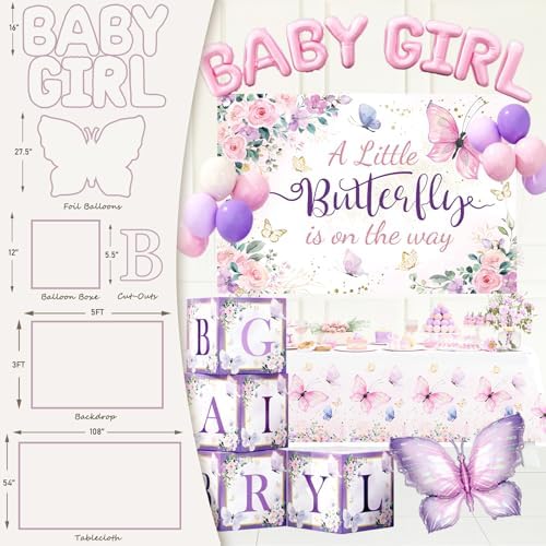 Party Inspo Butterfly Baby Shower Decorations for Girl – 146 PCs A Little Butterfly Is on Her Way Baby Shower Party Supplies Includes Purple & Pink Balloons, Backdrop, Cake Topper, Sash, Badges - Image 4
