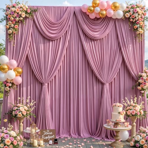 10x12ft Rose Pink Backdrop Curtains, Dusty Pink Drapes for Backdrop Draping Fabric for Wedding Party Bridal Baby Shower Prom Birthday Graduation 5x12FT, 2 Panels - Image 2