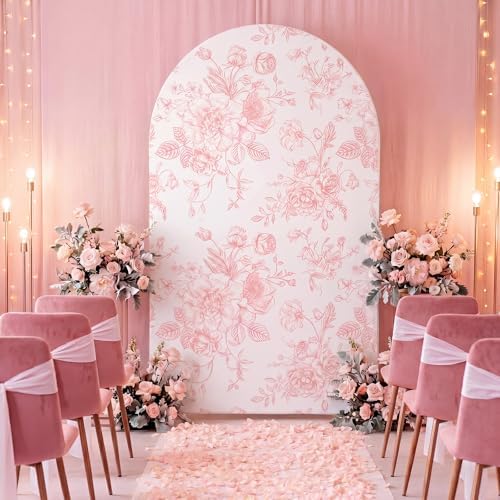 Tegeme Pink Floral Arch Cover 6.6ft Stretchy Party Arch Backdrop Cover - Image 5