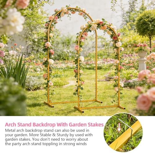 Metal Arch Backdrop Stand, 7.2FT+6FT Wedding Arches Frame, Gold Wedding Arch Backdrop Stand Set of 2, Balloon Arch Backdrop for Wedding Party Decor Birthday Baby Shower Graduation - Image 5