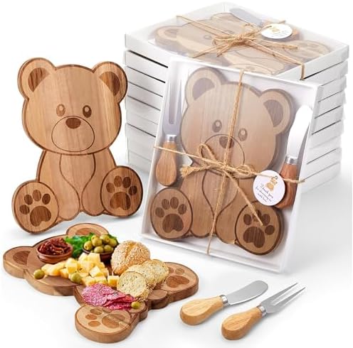 Ziliny 12 Set Baby Shower Prize Bear Shaped Cheese Board Gift, Acacia Color by Ziliny