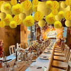 WOLHOWLTD Yellow Paper Decoration Set - 34 Pcs Paper Lanterns, Pompoms, Honeycomb for Wedding,Harvest, Summer Aloha Party, School Day,Baby Shower,Birthday Party Classroom,Home Decoration(Yellow) - Image 3