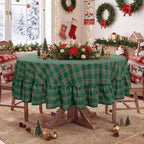 Romanstile Christmas Plaid Ruffled Round Tablecloth, 70 Inch Green - Image 2