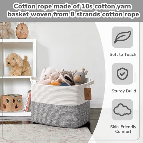 Goodpick 50L Large Woven Rope Storage Basket with Handles, Light Gray - Image 5