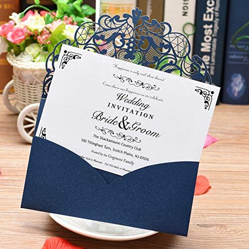 FOMTOR Laser Cut Wedding Invitation Cards Set w/Envelopes & Inserts & Seals – for Wedding, Bridal Shower, Graduation, Birthday Party, Engagement, Anniversary Blue 50Pcs - Image 3