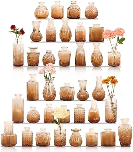 Set of 36 Glass Bud Vases Small Flower Vases for Centerpieces(Amber) by JALANCY