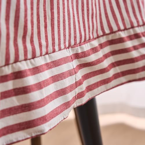 vctops Farmhouse Red Stripe Ruffle Table Cloth, Boho Cotton Linen Tablecloth, Washable Table Cover for Rectangle Table Baby Shower Kitchen Party Wedding Decor (Red B,55"x102") - Image 6