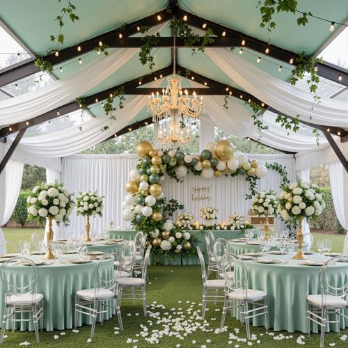 6 Pack Sage Green Spandex Round Tablecloths for 60 inch Table, Wrinkle Free Stretchy 120inch Fitted 5FT Round Table Cover Cloths with Skirt for Wedding Party Dining Banquet - Image 3