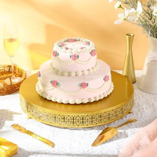 Wenqik Gold Metal Cake Stand 16 Inch with Cutting & Spatula - Image 4