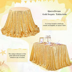QueenDream Gold Table Cloth Party Decorations: Sequin Fabric 90x90 Inch - Image 3