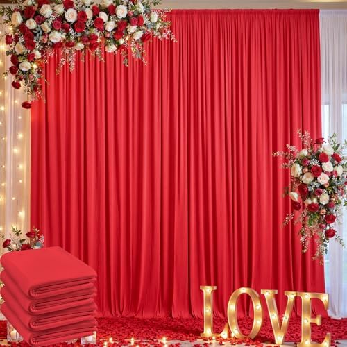 20ft x 10ft Wrinkle Free Red Backdrop Curtain for Parties, 4 Panels 5×10ft Silky Polyester Red Photo Backdrop Drapes Back Drop Cloth for Birthday Theme Party Wedding Photography Background by ENJOYYOURPARTY