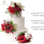 TINGE TIME 3Pcs Pre-made Cake Toppers，Wedding Artificial Flowers Decor, Cake Decorations for Weddings, Birthdays, Party,Baby Shower,Celebration(Burgundy) - Image 3